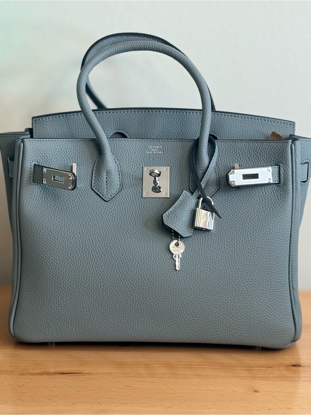 Cloudy skies Satchel Bleu Lin chai Gris PHW PLK vintage Togo light blue 30